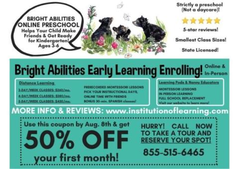 Bright Abilities Early Learning Enrolling! Online & In-Person