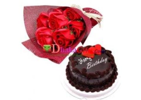 Send Birthday Flowers With Cake Dhaka