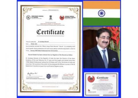 Unique Book of World Records Cleared Second of Sandeep Marwah