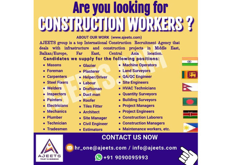 Construction Worker Recruitment Services from India, Nepal