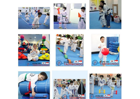 Beginners' innocent shouts and laughter echo in the Taekwondo dojo