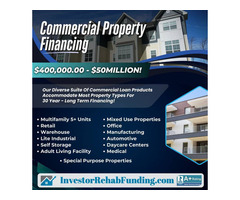 COMMERCIAL PROPERTY FINANCING – ALL TYPES - $400K to $50MILLION!