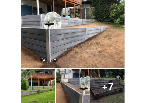 Double tier concrete sleeper retaining wall