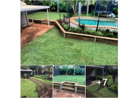 Retaining wall with steps and a full returf