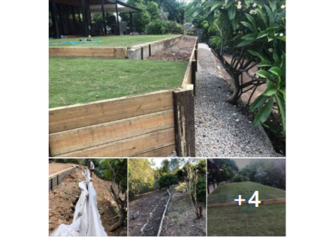 Retaining wall replacement and turf.