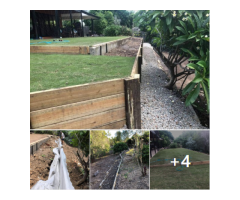 Retaining wall replacement and turf.