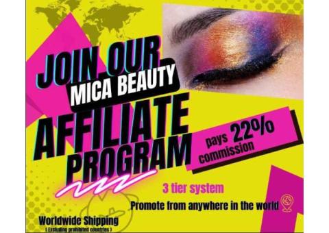 Join Mica Beauty Cosmetics for a  22% commission