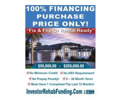 NO CREDIT CHECK – INVESTOR 100% PURCHASE PRICE FINANCING