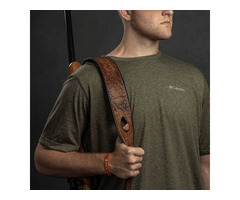 Leather gun sling with deer