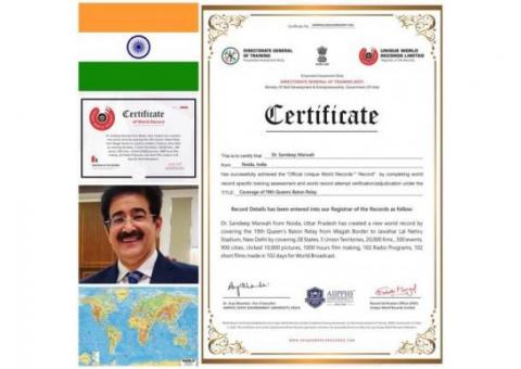 5th World Record of Sandeep Marwah Approved by Unique Book of Records
