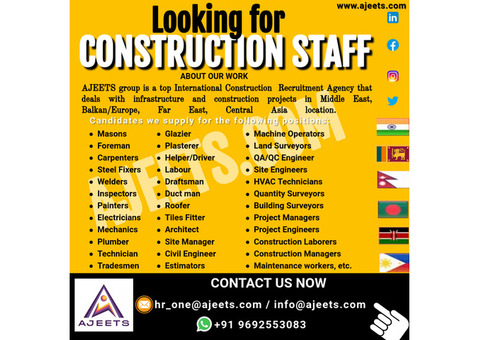 Best Construction Staffing Services from India, Bangladesh