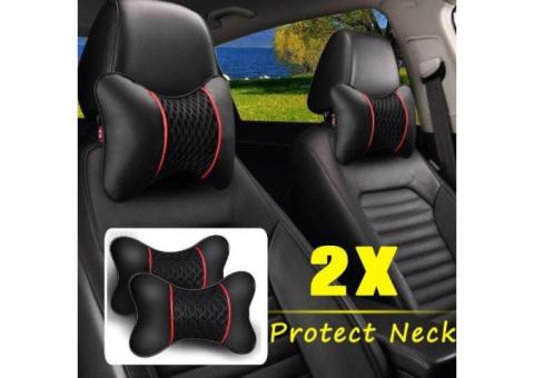 2PCS PU LEATHER KNITTED CAR PILLOWS HEADREST