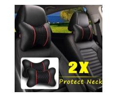 2PCS PU LEATHER KNITTED CAR PILLOWS HEADREST