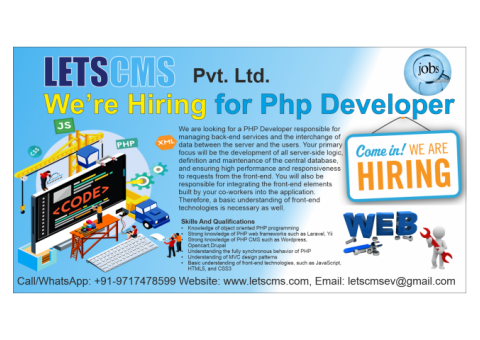 Urgent Hiring PHP DEVELOPER JOB in Aligarh | Letscms Pvt. Ltd.