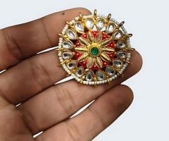 Traditional Kundan Statement Ring with Meenakari & Pearl Border