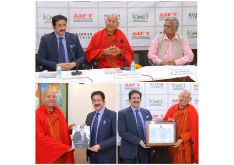 Bhikkhu Sanghasena Visited Sandeep Marwah at Noida Film City